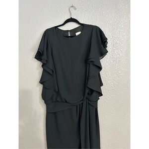 Prago Fashions Women's Vintage 60’s Crew Neck Chiffon Wrap Dress Black Size 7/8